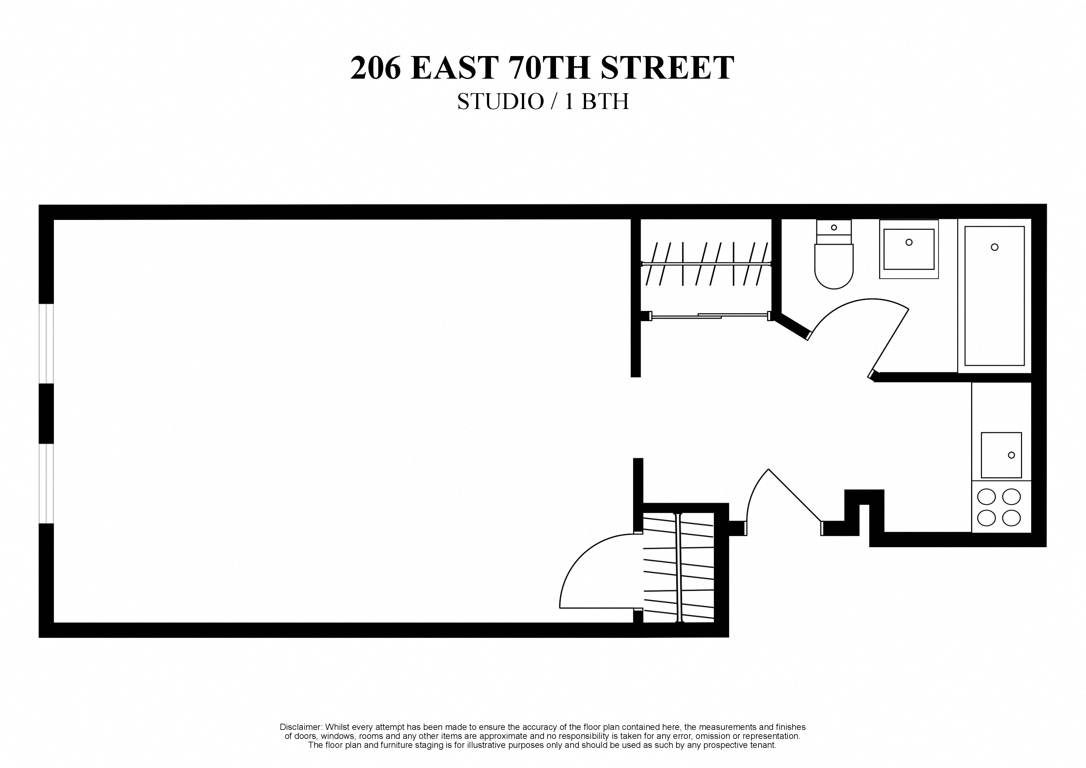 Floor plan for studio, 1 bath, 300 sqft